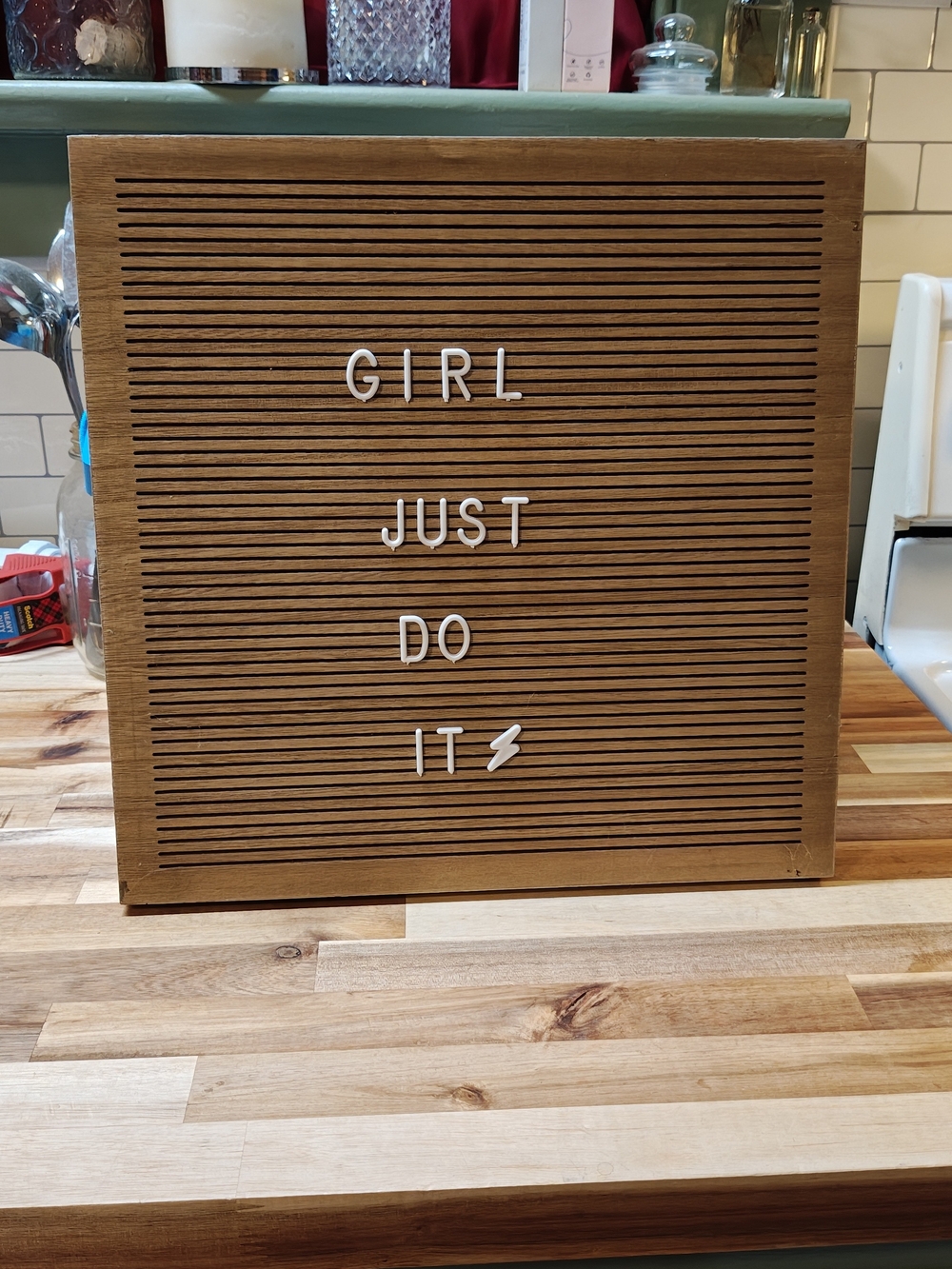 Wood Slat Letter Board Wall Decor in Brown with White Letters - Allen + Roth